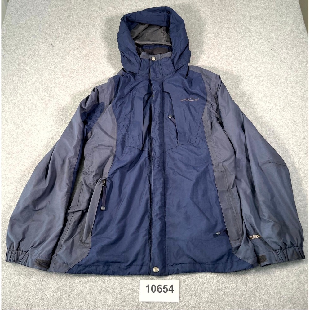 Eddie Bauer WeatherEdge Windbreaker Jacket Mens Medium Blue Nylon Hooded Outdoor
